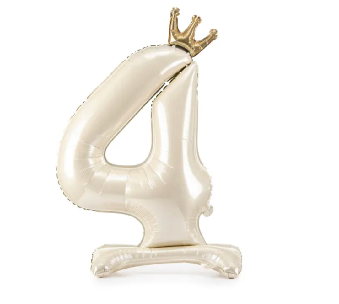 Folienballone Zahl Creme mit Krone stehend, Nummern 1-9 und 0, 84 cm
