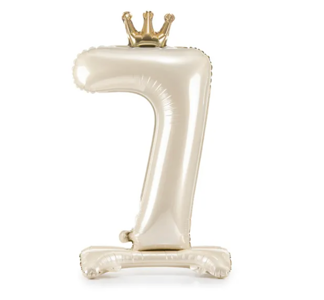 Folienballone Zahl Creme mit Krone stehend, Nummern 1-9 und 0, 84 cm