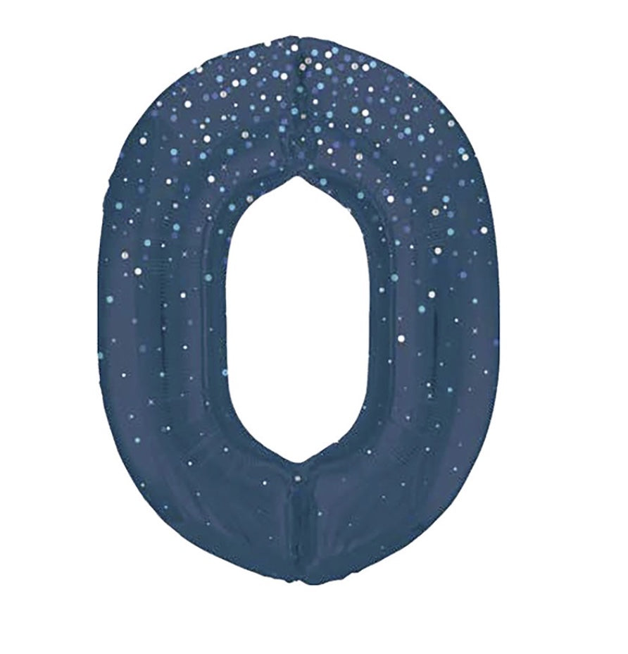 Zahlen Folienballone Blau mit Glitzer, Nummern 1-9 und 0, 86cm