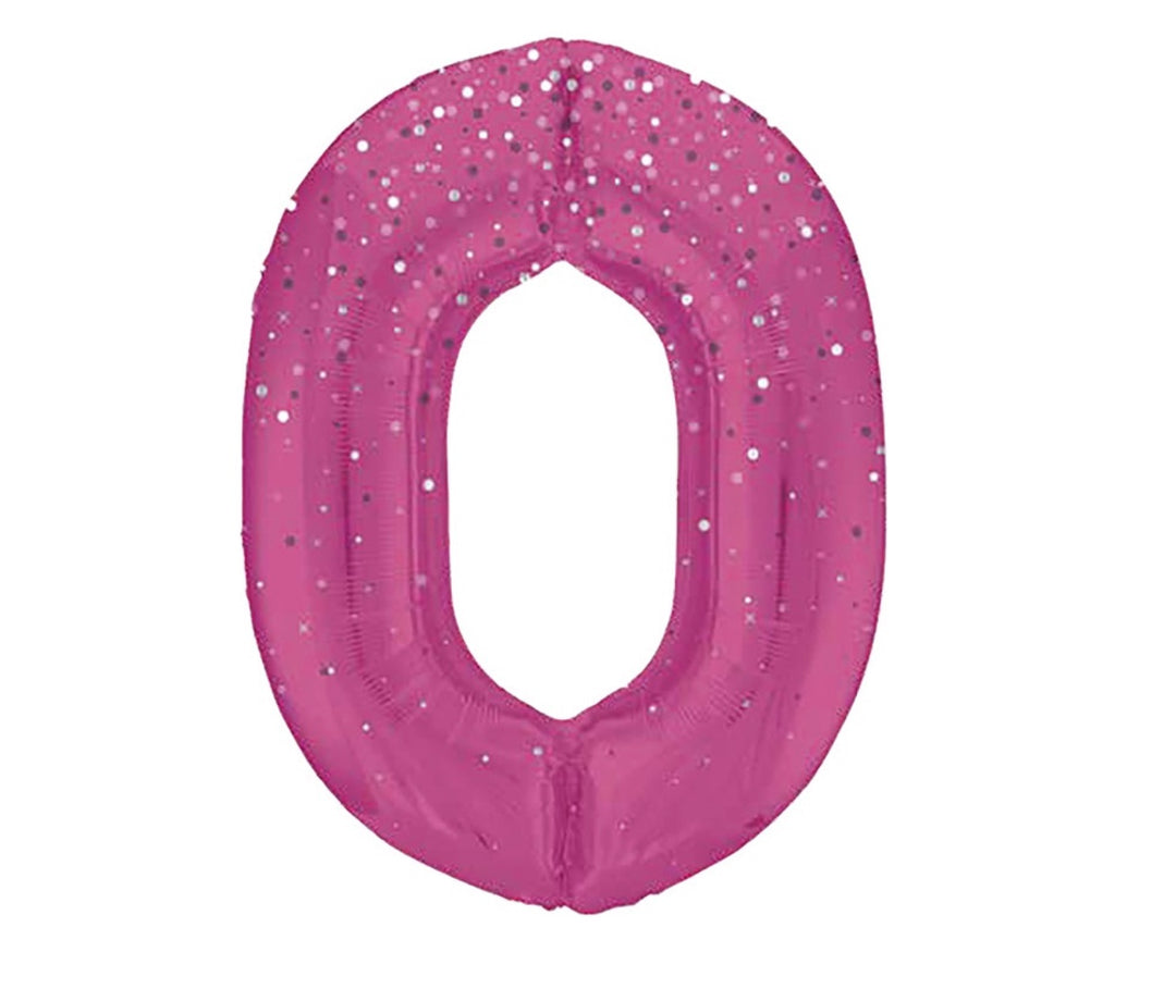 Zahlen Folienballone Pink mit Glitzer, Nummer 1-9 und 0, 86 cm