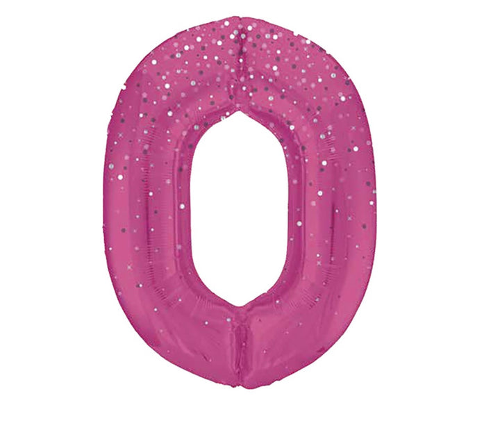 Zahlen Folienballone Pink mit Glitzer, Nummer 1-9 und 0, 86 cm