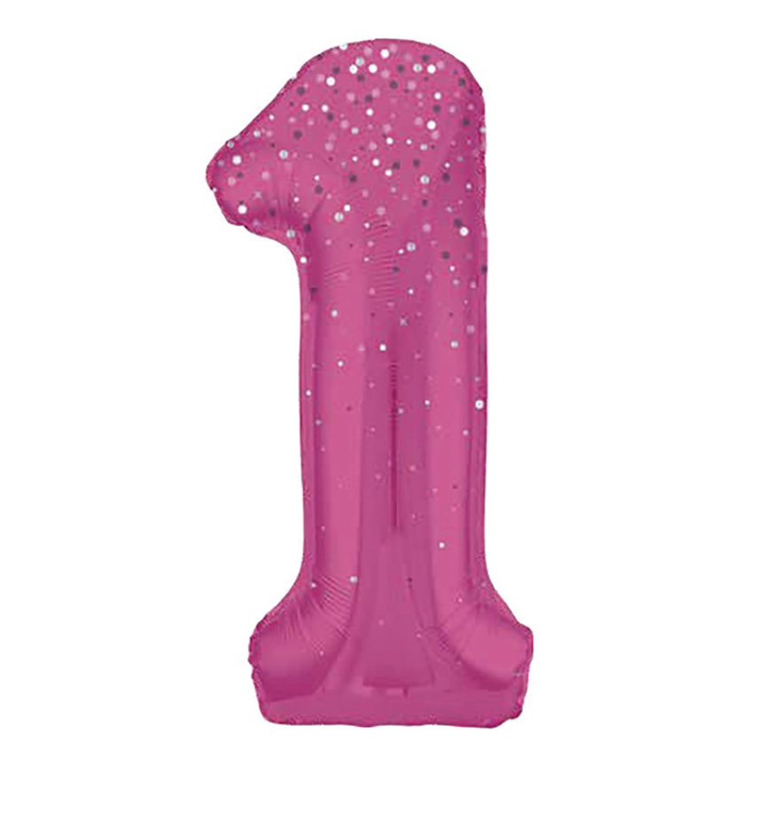 Zahlen Folienballone Pink mit Glitzer, Nummer 1-9 und 0, 86 cm