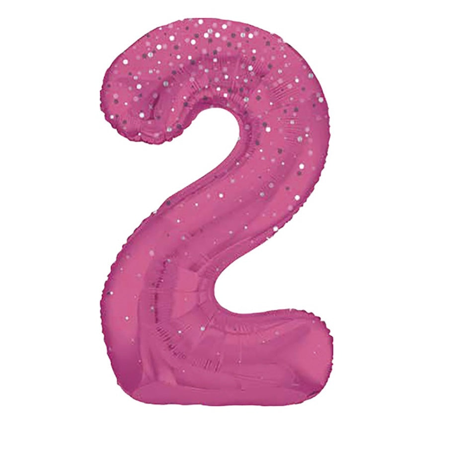Zahlen Folienballone Pink mit Glitzer, Nummer 1-9 und 0, 86 cm