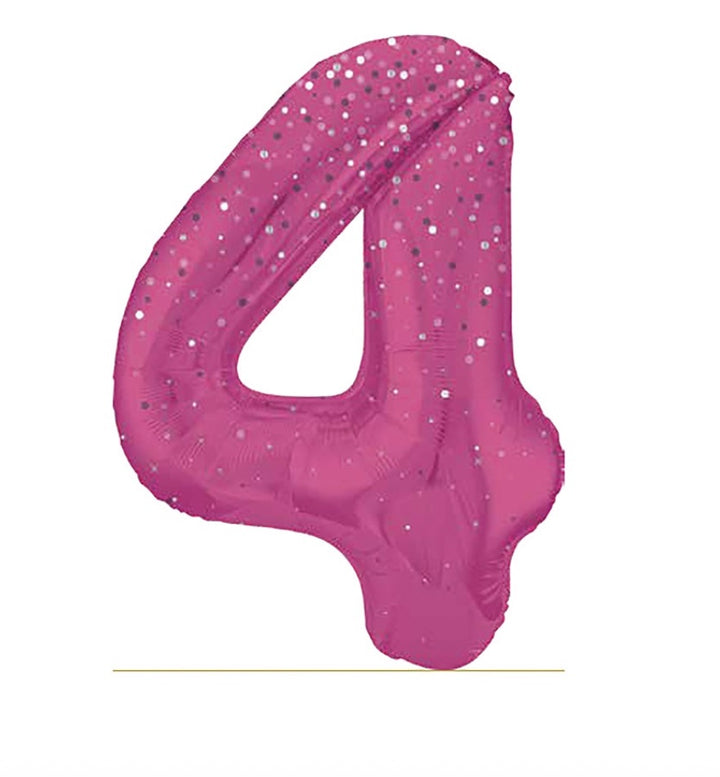 Zahlen Folienballone Pink mit Glitzer, Nummer 1-9 und 0, 86 cm