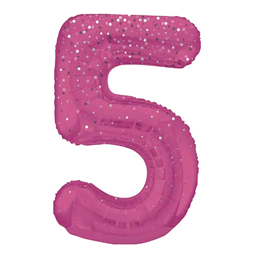 Zahlen Folienballone Pink mit Glitzer, Nummer 1-9 und 0, 86 cm