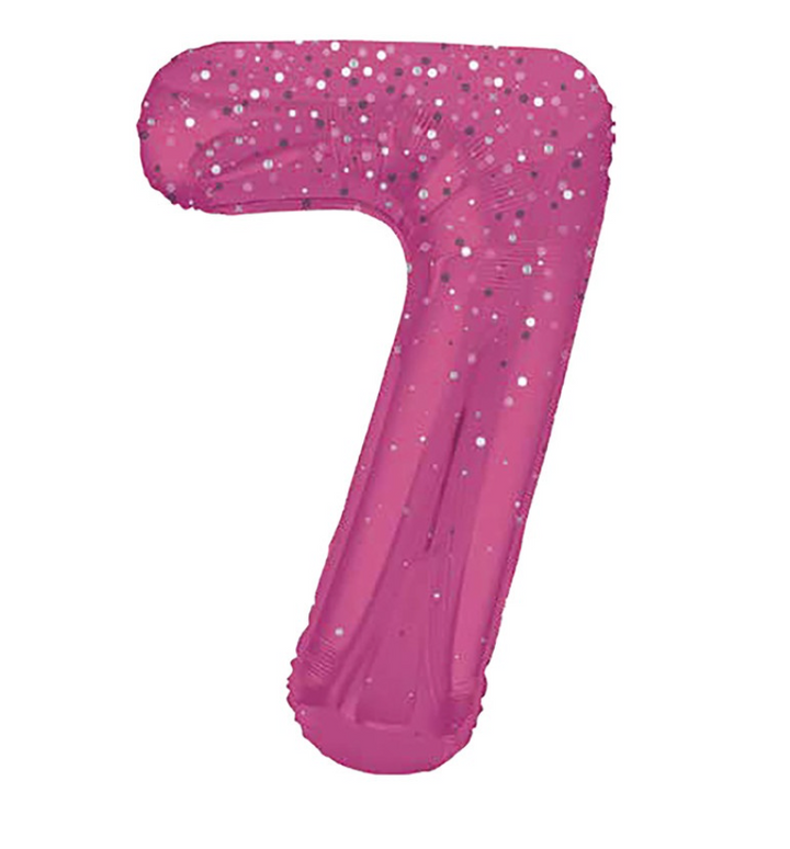 Zahlen Folienballone Pink mit Glitzer, Nummer 1-9 und 0, 86 cm