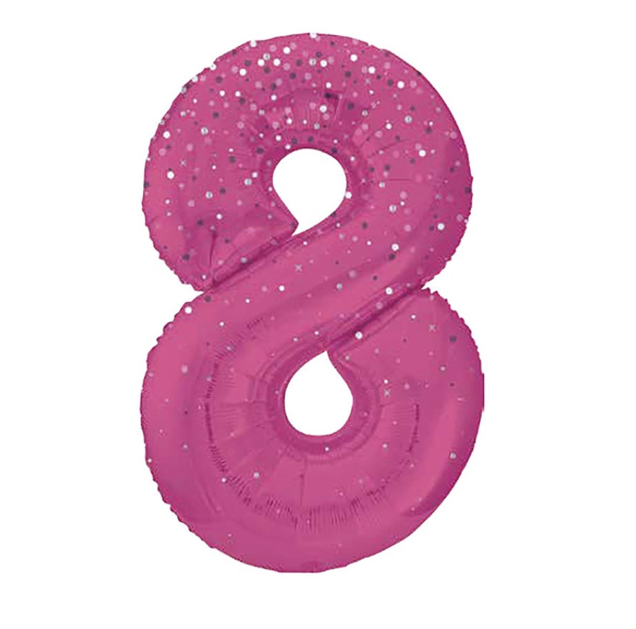 Zahlen Folienballone Pink mit Glitzer, Nummer 1-9 und 0, 86 cm