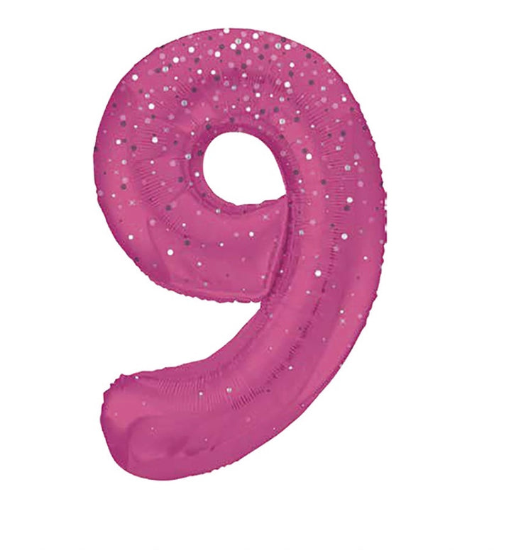 Zahlen Folienballone Pink mit Glitzer, Nummer 1-9 und 0, 86 cm