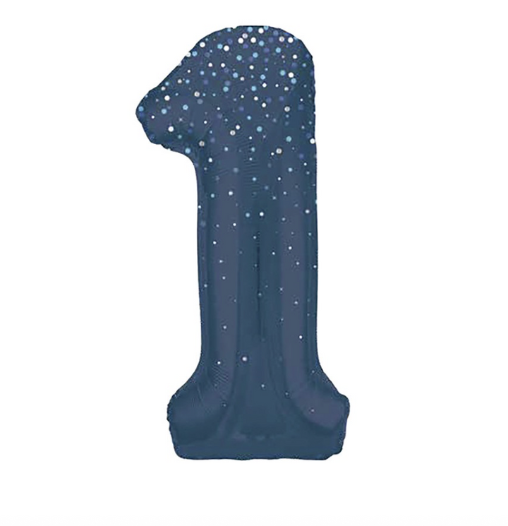 Zahlen Folienballone Blau mit Glitzer, Nummern 1-9 und 0, 86cm