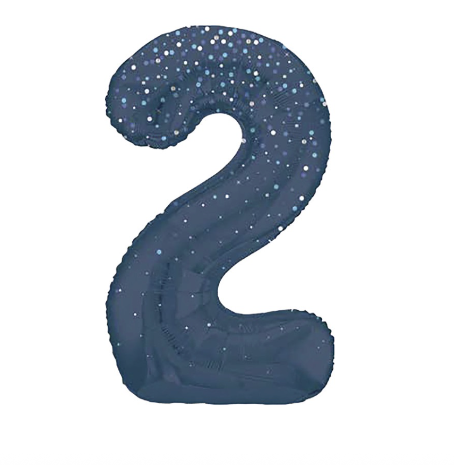 Zahlen Folienballone Blau mit Glitzer, Nummern 1-9 und 0, 86cm
