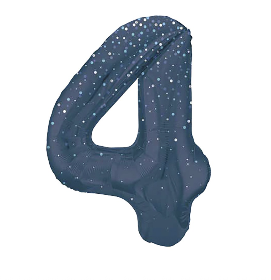 Zahlen Folienballone Blau mit Glitzer, Nummern 1-9 und 0, 86cm