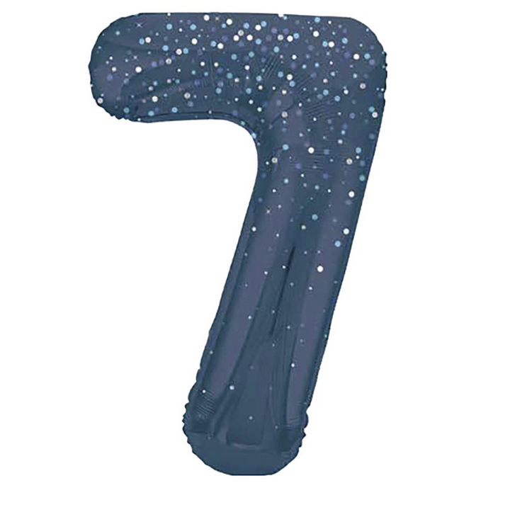 Zahlen Folienballone Blau mit Glitzer, Nummern 1-9 und 0, 86cm