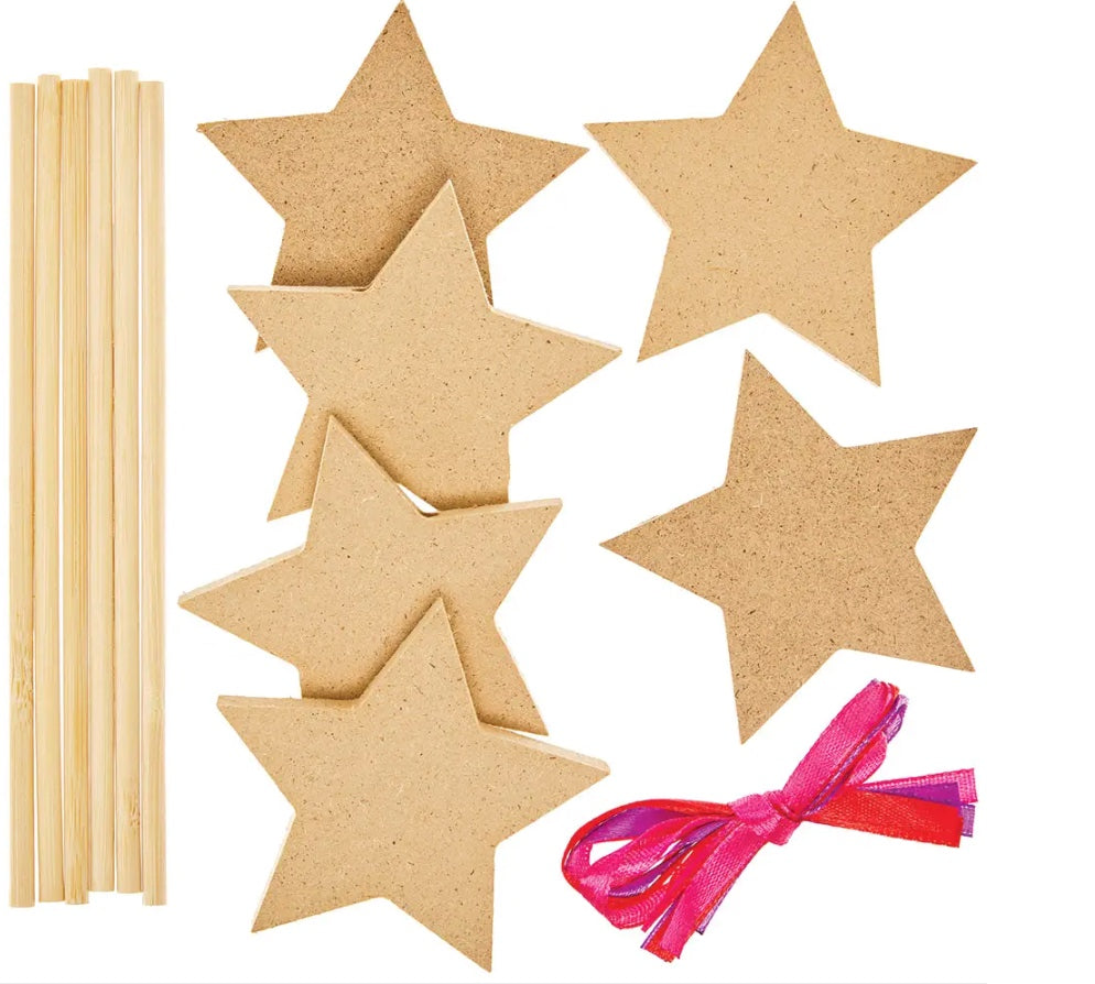 Zauberstab Bastelset Sterne aus Holz, 6er Pack
