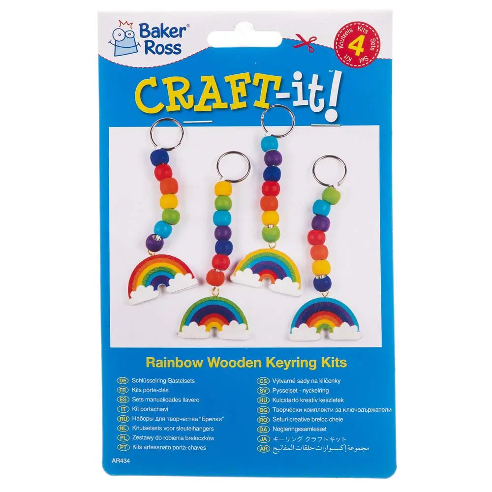 Craft set rainbow wooden key ring, pack of 4