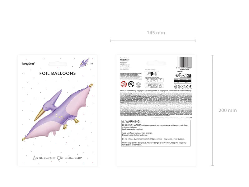XXL Folienballon Dino, Pterodaktylus, 120x62 cm, matt