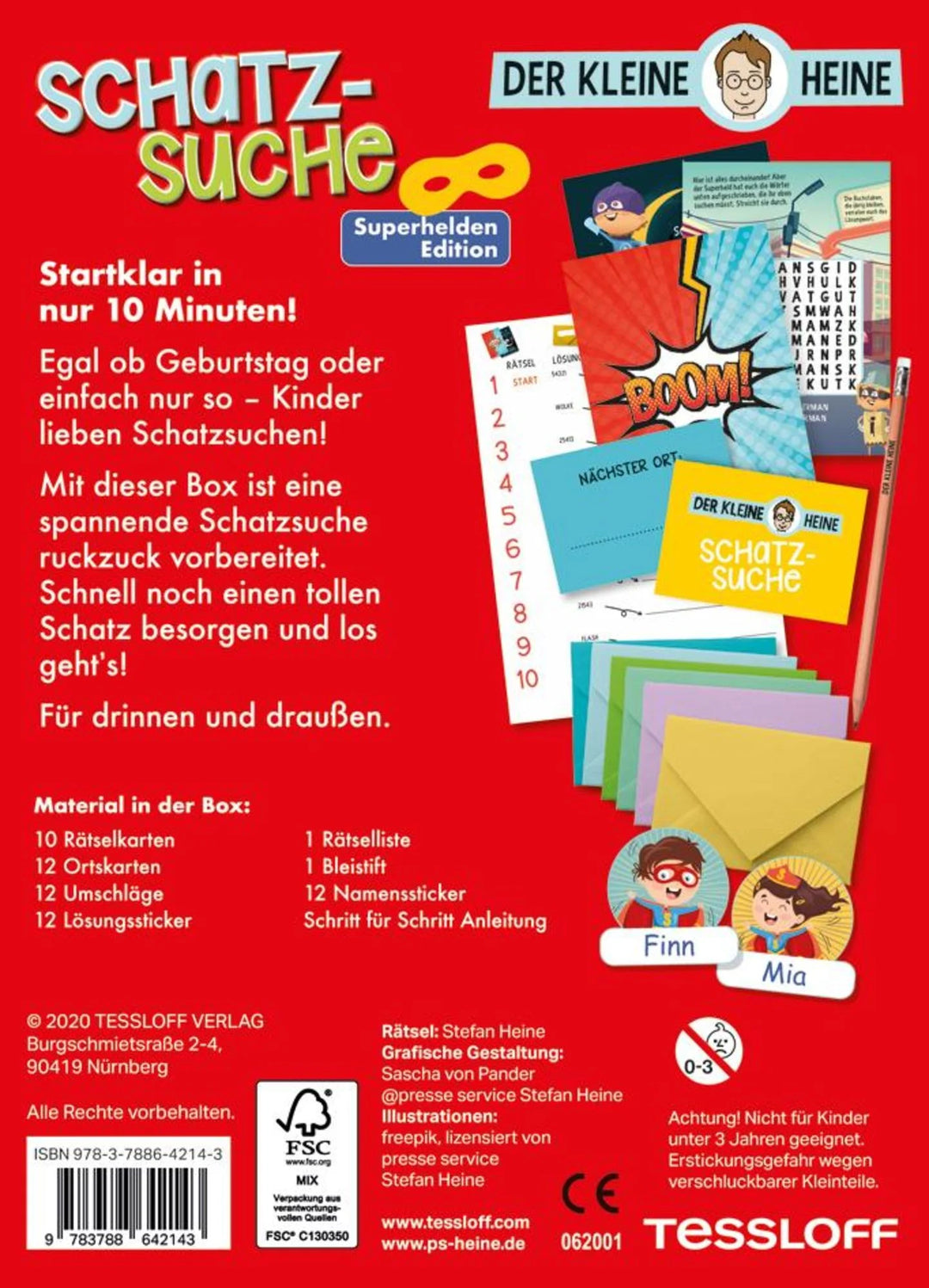 Der kleine Heine, Schatzsuche für drinnen und draussen, Superhelden Edition, Party-Spiel, ab 8 Jahren kinderparties-shop