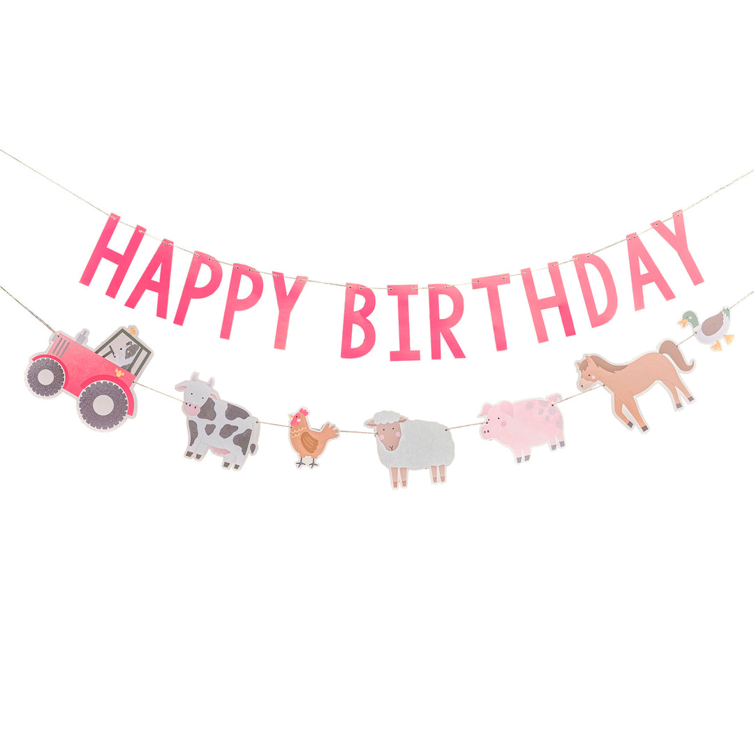 Girlande Happy Birthday mit Bauernhof Tieren kinderparties-shop