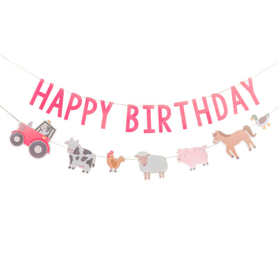 Girlande Happy Birthday mit Bauernhof Tieren