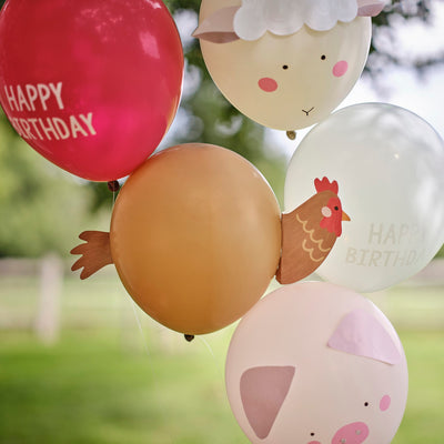 Luftballons Bauernhof Tiere, Happy Birthday, 5er Pack