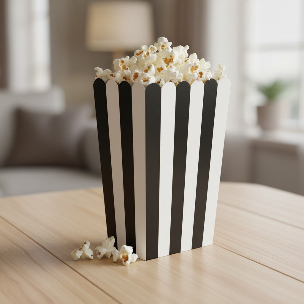 kinderparties.ch gestreifte Popcornboxen aus stabilem Papier, 8 Stück, für Kino-Feeling und Partys.