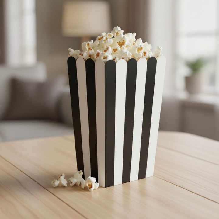 kinderparties.ch gestreifte Popcornboxen aus stabilem Papier, 8 Stück, für Kino-Feeling und Partys.