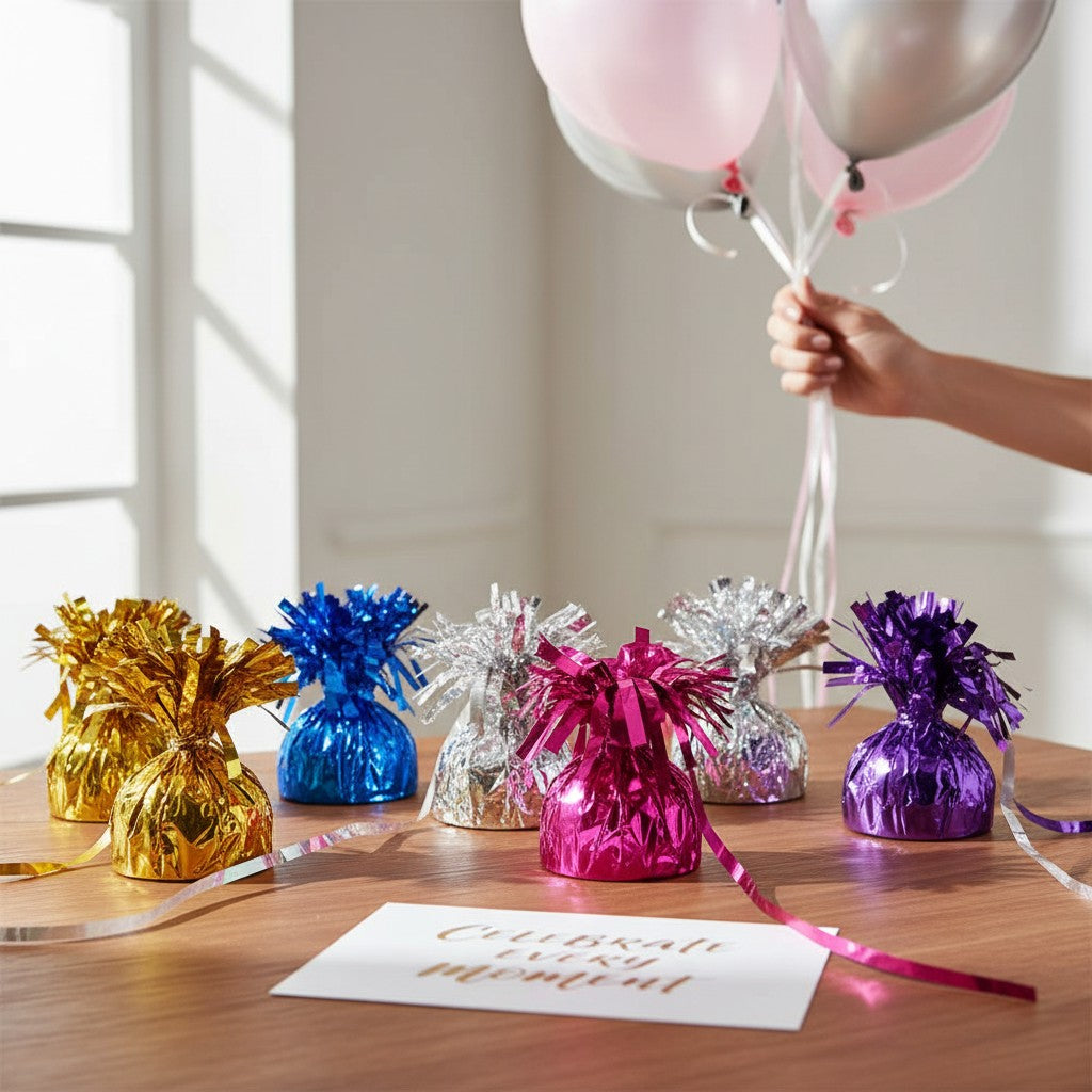kinderparties.ch pink metallic balloon weight with streamers, 170g
