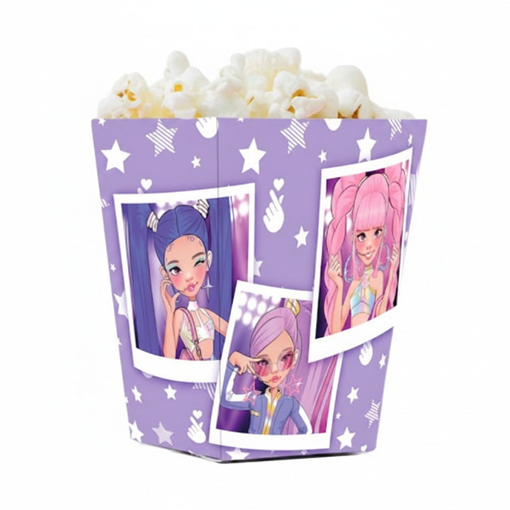 kinderparties.ch K-Pop Idol Popcorn Box mit Sternen und 3 K-Pop-Idol-Bildern, lila, 12er Pack