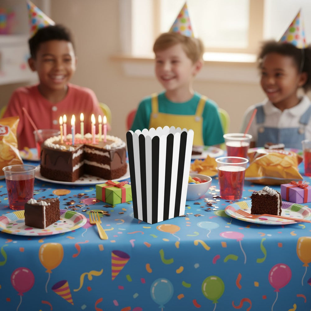 kinderparties.ch gestreifte Popcornboxen aus stabilem Papier, 8 Stück, für Kino-Feeling und Partys