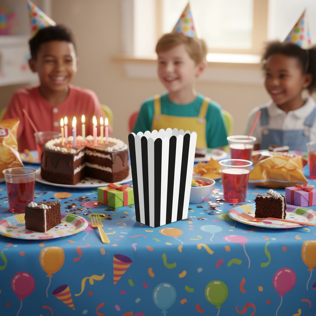 kinderparties.ch gestreifte Popcornboxen aus stabilem Papier, 8 Stück, für Kino-Feeling und Partys