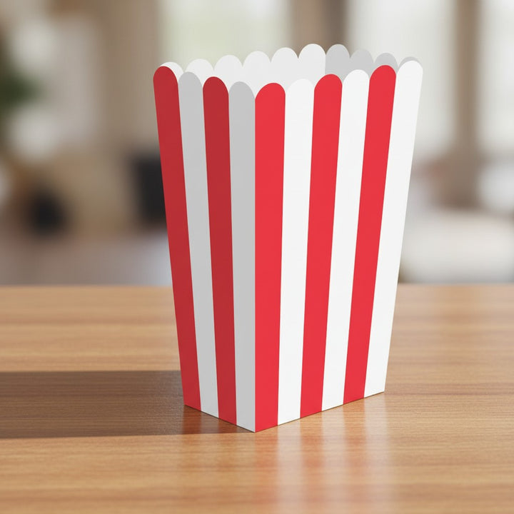 kinderparties.ch gestreifte Popcornboxen rot-weiss, 8 Stück, für Kino-Feeling und Partys