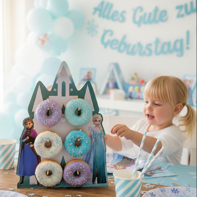 kinderparties.ch Frozen Donut Ständer mit Anna und Elsa, für 6 Donuts, 28.8x42 cm