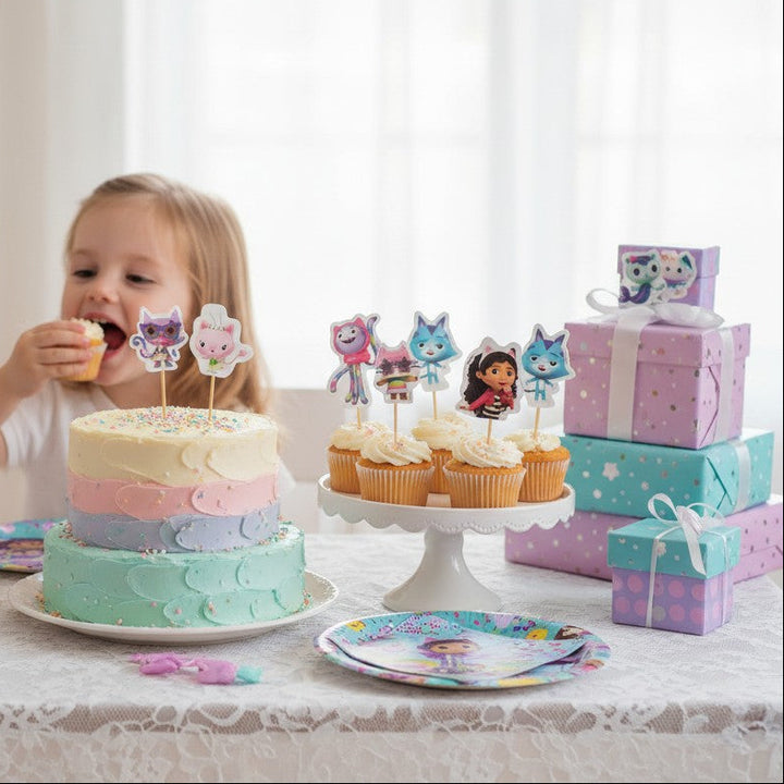 kinderparties.ch Gabby's Dollhouse Muffinpicker, 12er Set mit Gabby und ihren Katzenfreunden, ideal für Cupcakes.