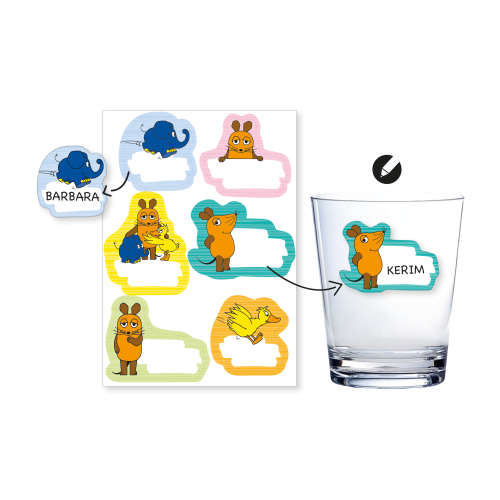 Die Maus Glas Stickers mit Namensfeld, 6er Pack