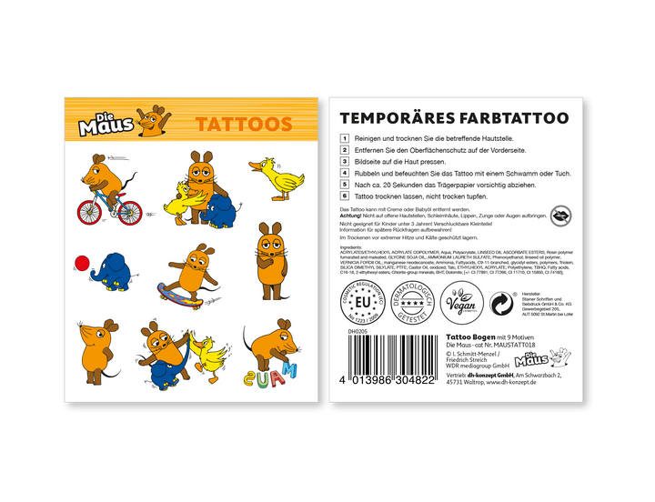 Tattoos, Die Maus, 1 Karte, 9 Stk kinderparties-shop