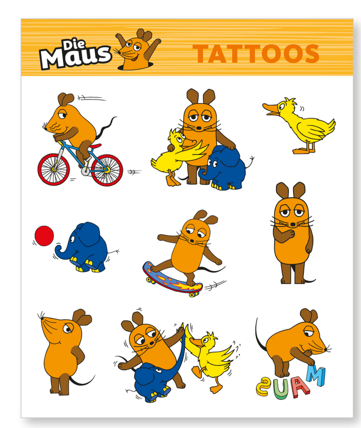 Tattoos, Die Maus, 1 Karte, 9 Stk kinderparties-shop