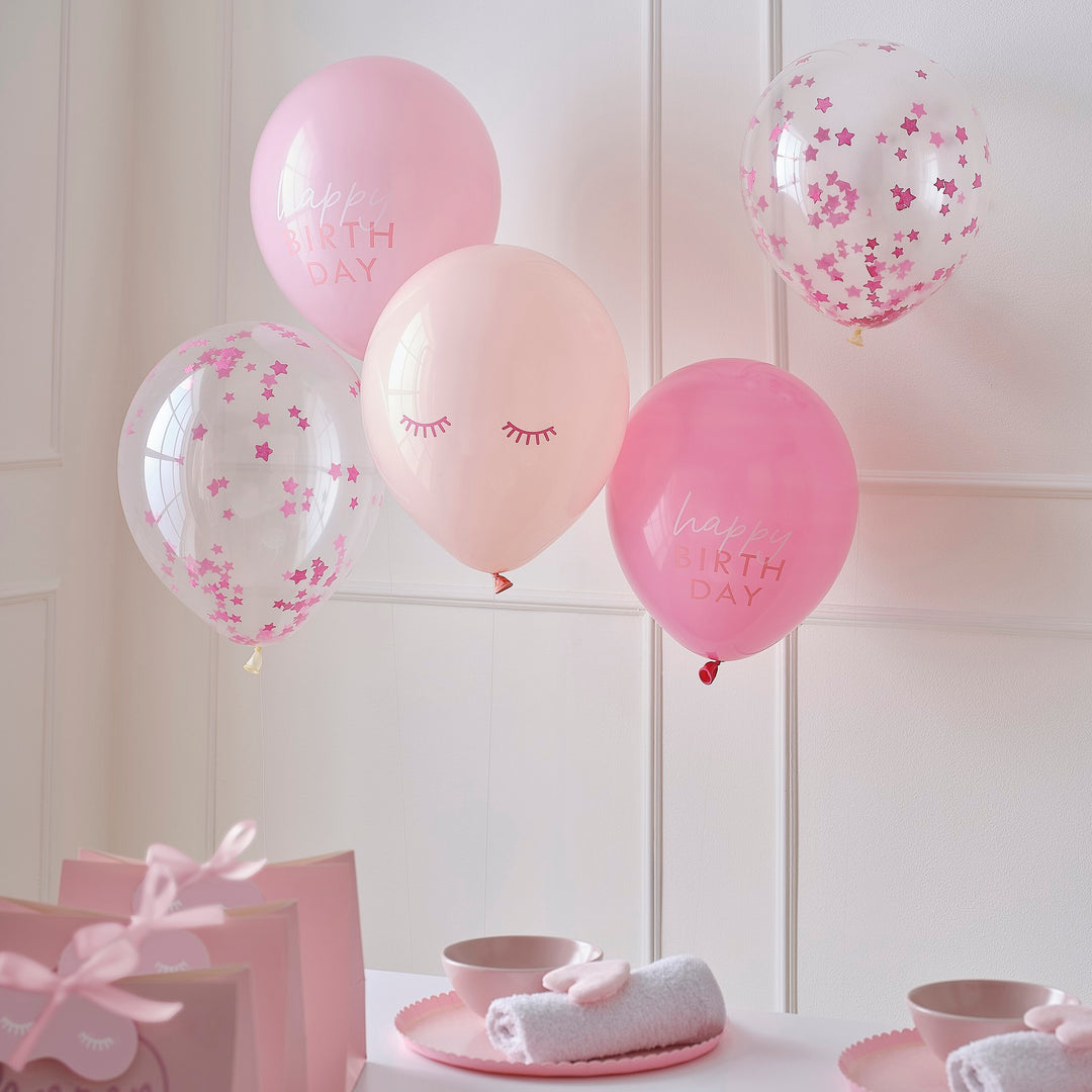 Happy Birthday Luftballon Set, Sleep Over Party, 5er Pack kinderparties-shop