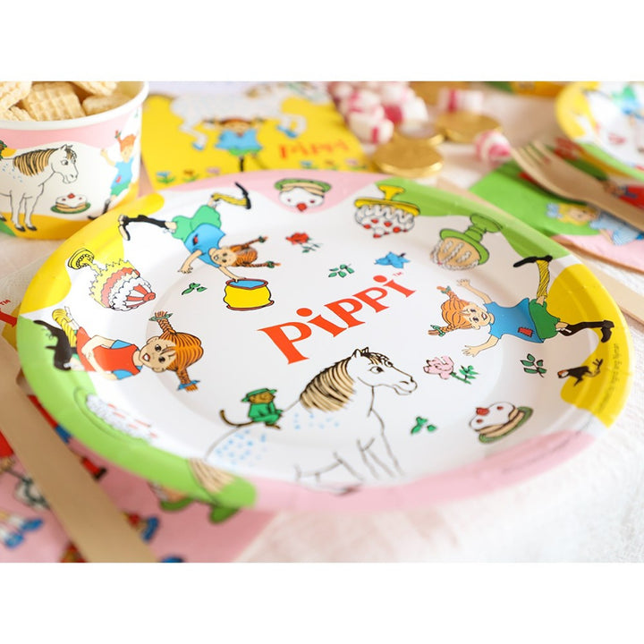 Assiettes en carton Pippi Langstrumpf pour anniversaire d'enfant, 8 pièces, Ø 23 cm