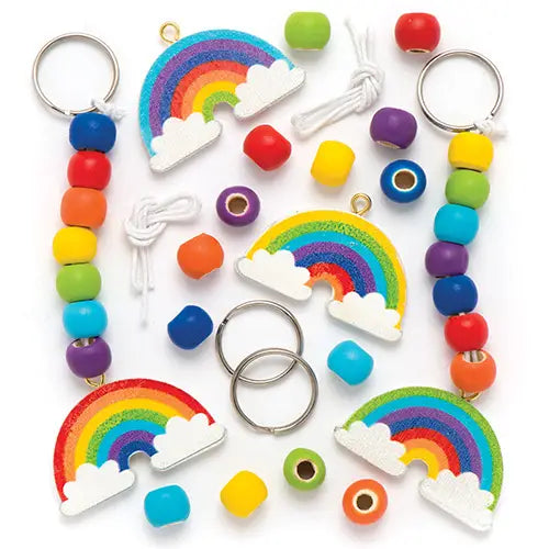Craft set rainbow wooden key ring, pack of 4