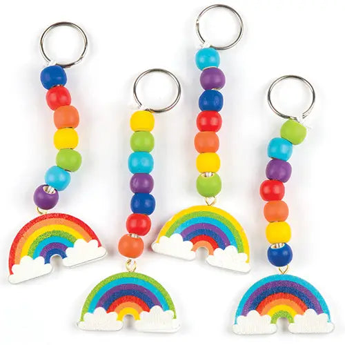 Craft set rainbow wooden key ring, pack of 4