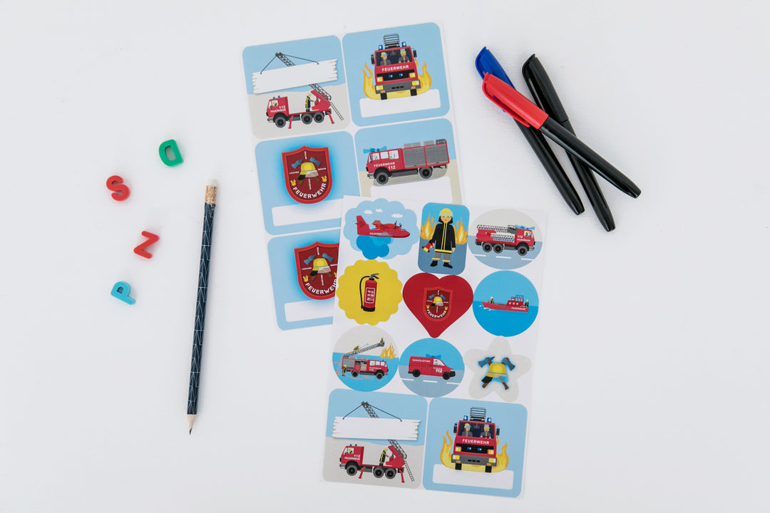 Stickers Feuerwehr, 1 Karte, 8 Stickers, Mitgebsel & Partyfun kinderparties-shop