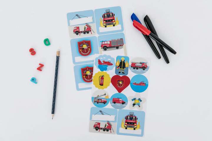 Stickers Feuerwehr, 1 Karte, 8 Stickers, Mitgebsel & Partyfun kinderparties-shop