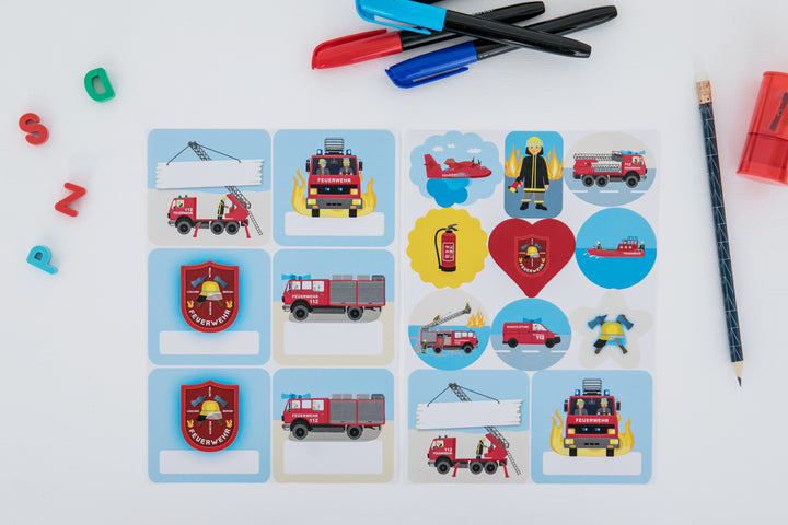 Stickers Feuerwehr, 1 Karte, 8 Stickers, Mitgebsel & Partyfun kinderparties-shop