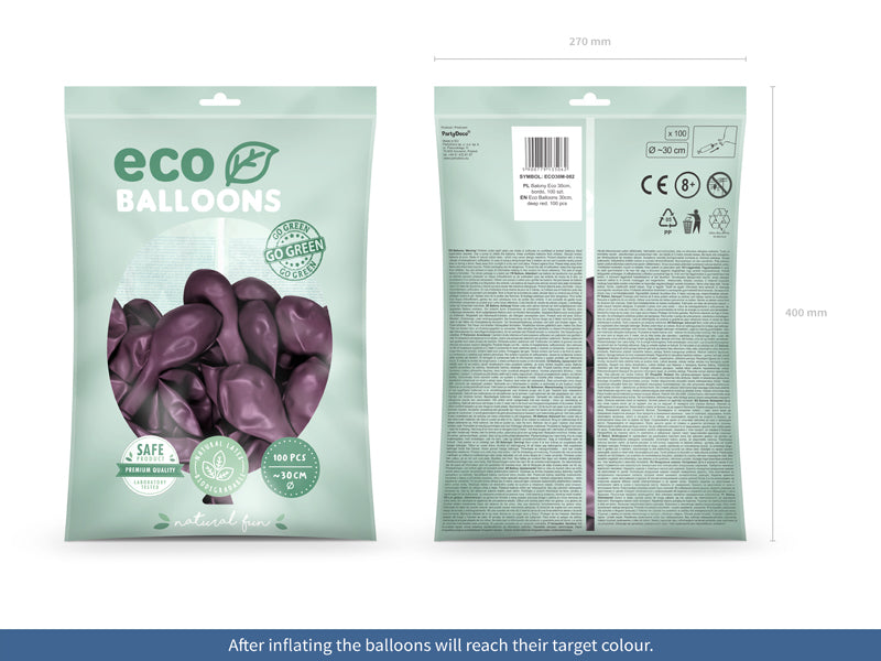 Luftballons pastell bordeauxrot, Eco, 30 cm, 10er Pack