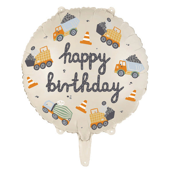 Baufahrzeuge Folienballon, Happy Birthday, Baustelle, 45 cm