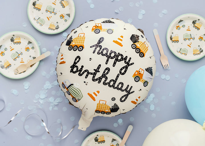 Baufahrzeuge Folienballon, Happy Birthday, Baustelle, 45 cm kinderparties-shop