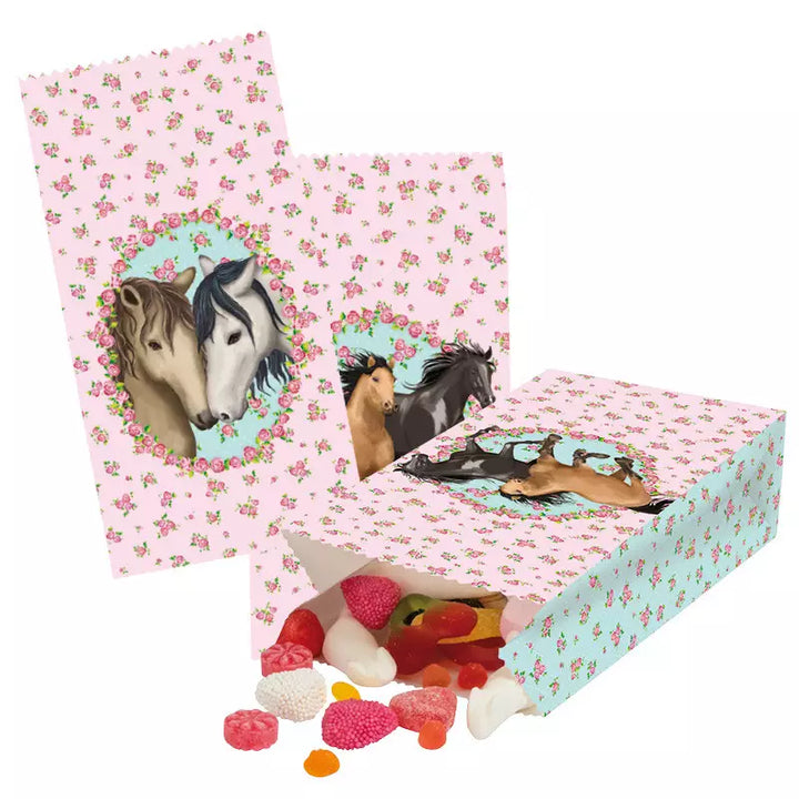 Mitgebsel Tüten Pferde mit Namensstickern, 8 Stück