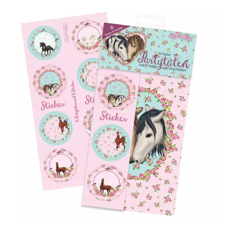 Mitgebsel Tüten Pferde mit Namensstickern, 8 Stück