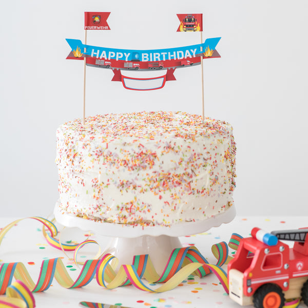 Tortenbanner mit Namensfeld Feuernwehr, Kuchen Deko kinderparties-shop