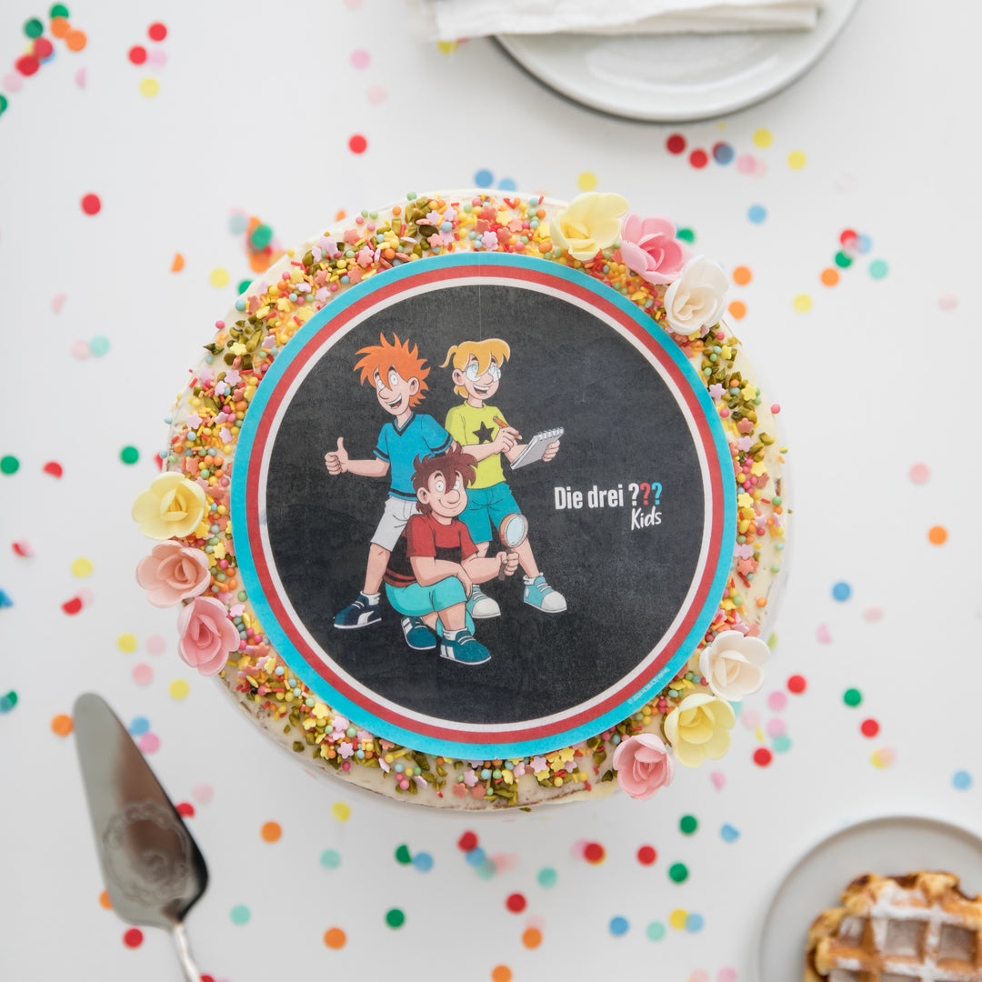 Tortenaufleger Die Drei Fragezeichen ???, 20 cm, Esspapier kinderparties-shop