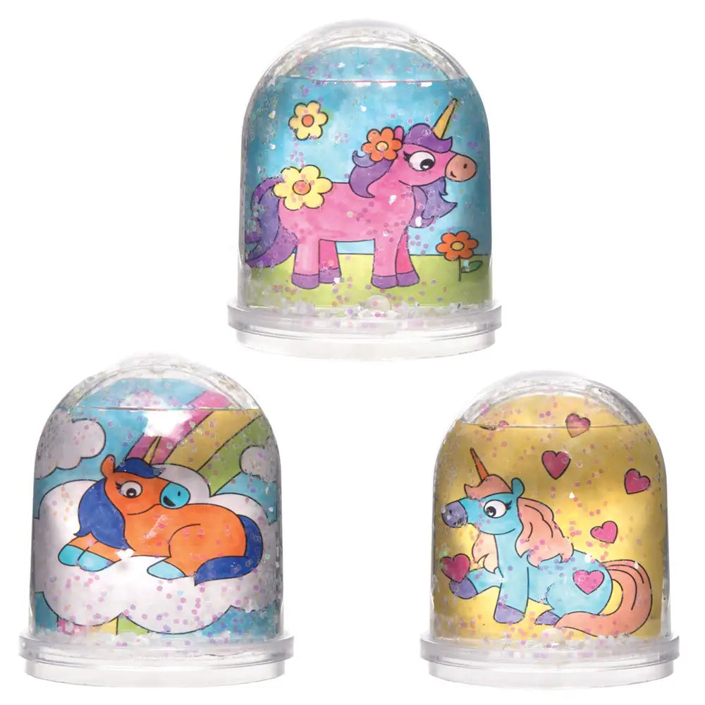 Bastelset Schneekugeln Einhorn, zum Ausmalen, für 4 Kinder kinderparties-shop